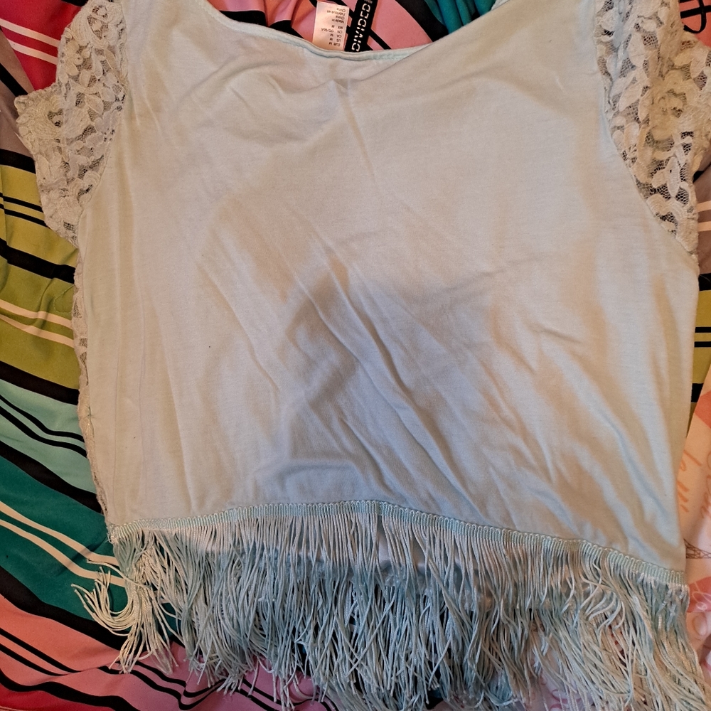 Light blue lace crop top (has undershirt)